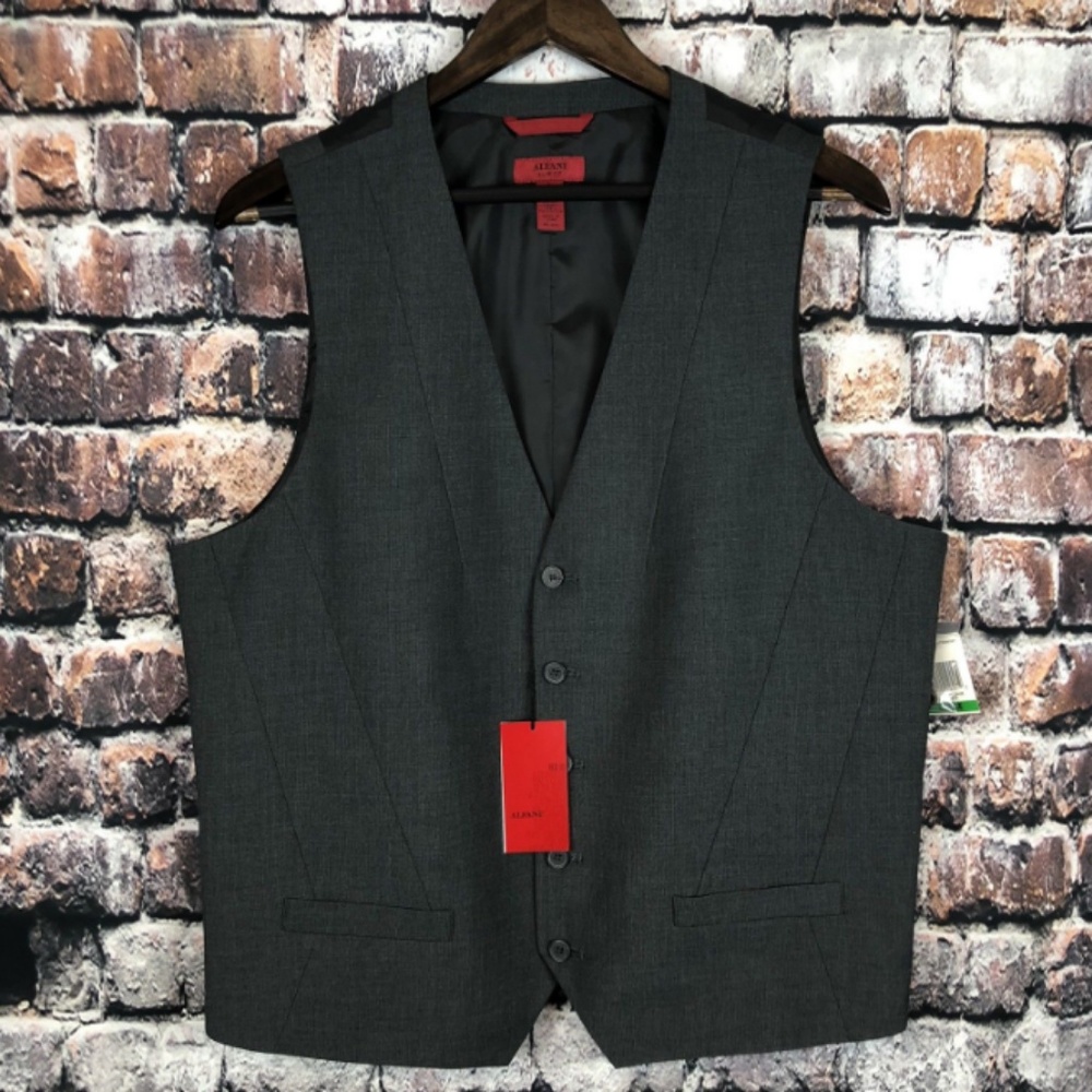 ALFANI MENS NEW BLACK GREY LARGE SLIM Waistcoat